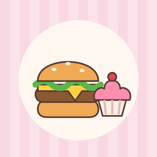 Bun Appétit icon: a burger and a pink cupcake